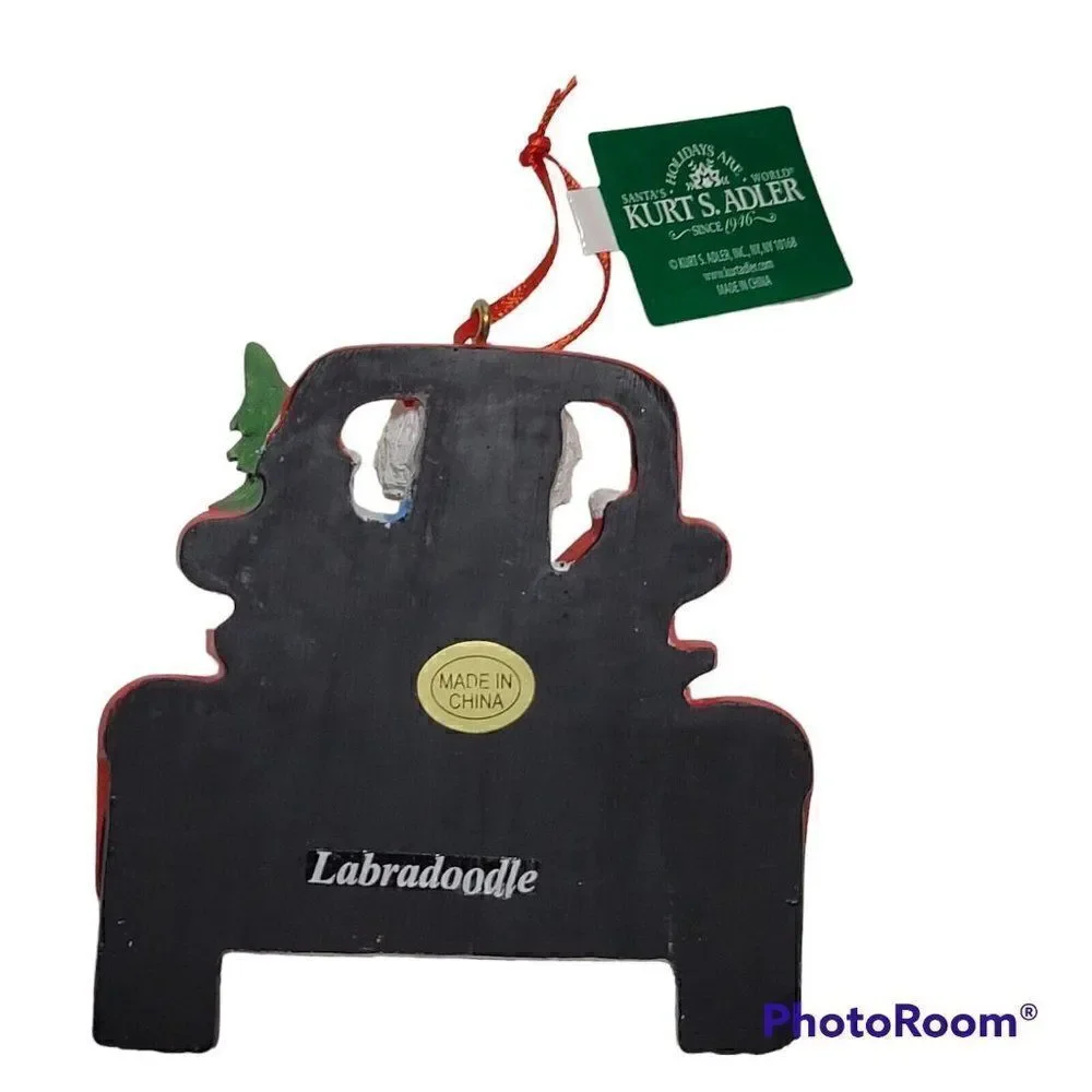 Kurt Adler Labradoodle Dog Christmas Ornament Red Truck Room to Personalize‎